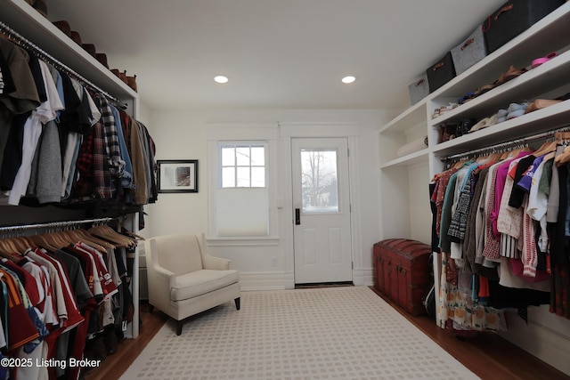 walk in closet featuring wood finished floors