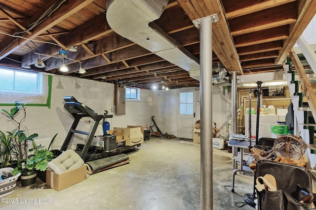 basement with a wealth of natural light and electric panel