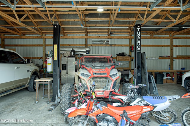 garage with metal wall