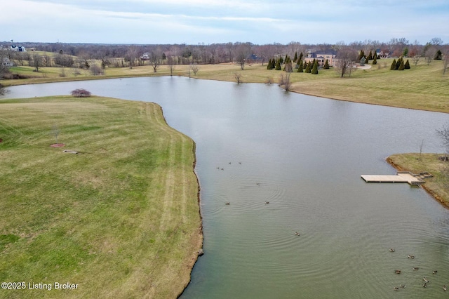 property view of water with a dock