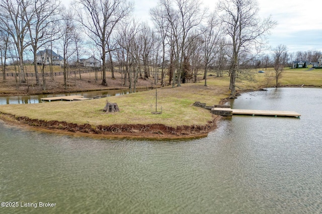 view of water feature with a floating dock