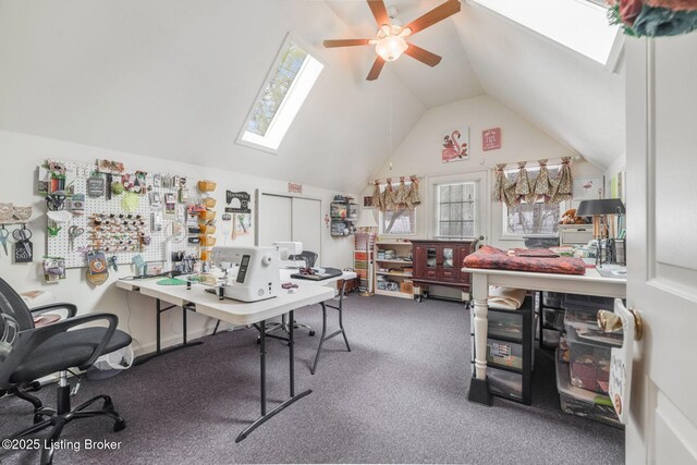 950 Lakeview Dr, Bloomfield, KY 40008 - office with lofted ceiling with skylight, carpet, and a ceiling fan