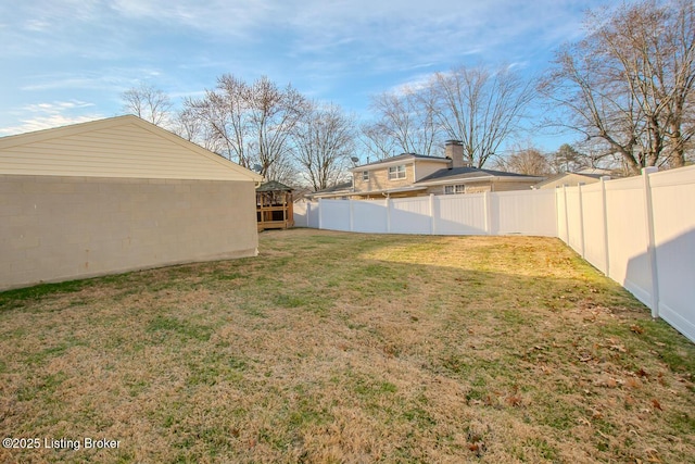 view of yard featuring a fenced backyard