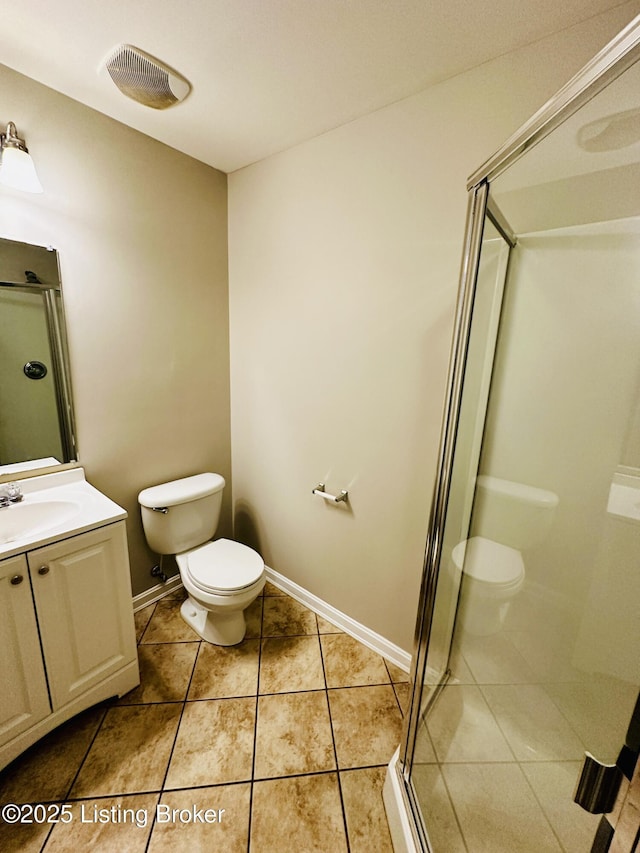 743 N Hite Ave Unit 4, Louisville, KY 40206 - bathroom featuring toilet, vanity, a stall shower, and tile patterned floors