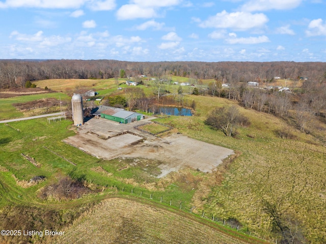 drone / aerial view with a rural view and a water view