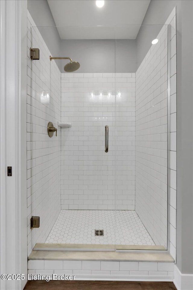 bathroom featuring a shower stall