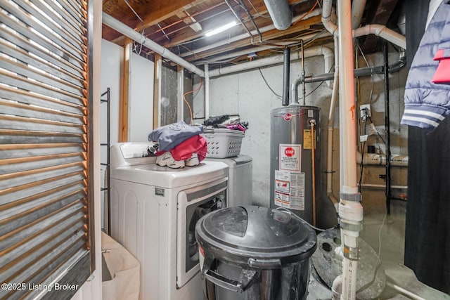 laundry room with gas water heater, laundry area, and independent washer and dryer