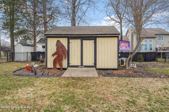 view of shed featuring a fenced backyard