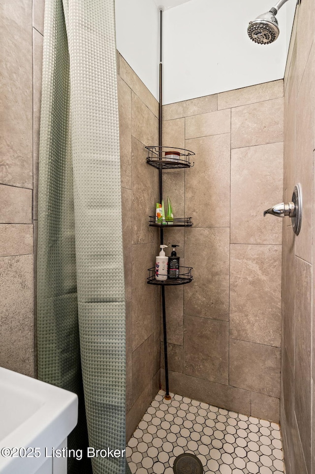 bathroom featuring a shower stall