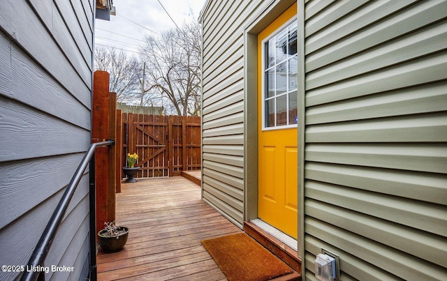 wooden deck with a gate