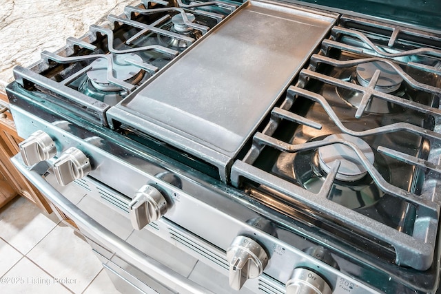 interior details with stainless steel gas range oven