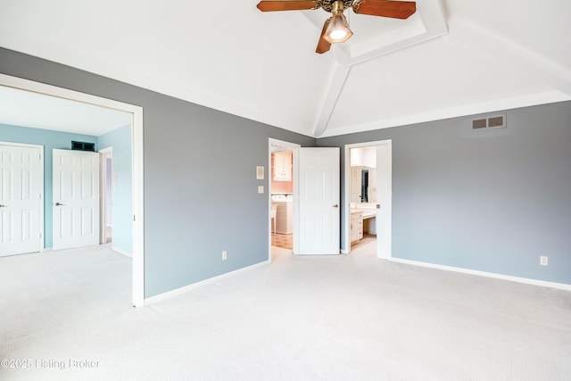 unfurnished bedroom featuring baseboards, visible vents, and light colored carpet