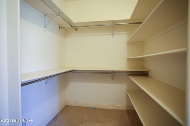 spacious closet featuring carpet and built in desk