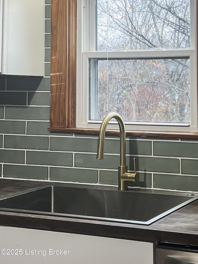 interior details featuring a sink and backsplash