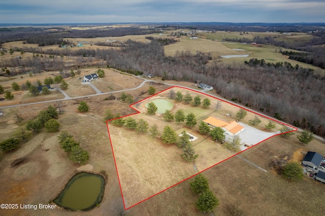 drone / aerial view featuring a rural view