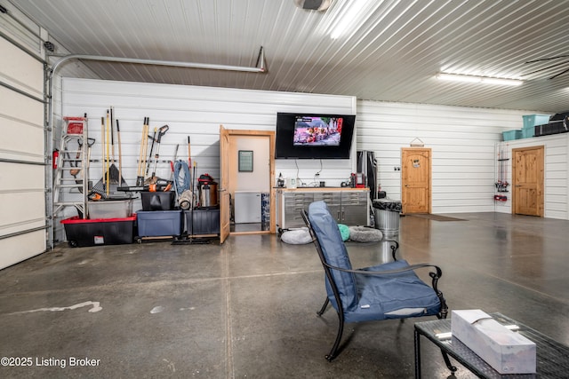 garage featuring metal wall