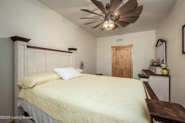 bedroom featuring ceiling fan and visible vents