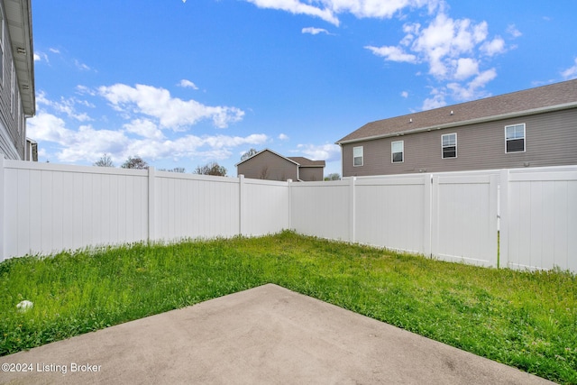 view of yard featuring a patio and a fenced backyard