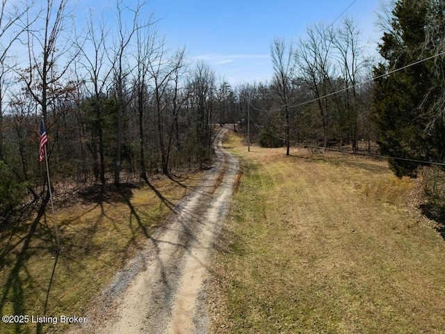 view of street with a wooded view