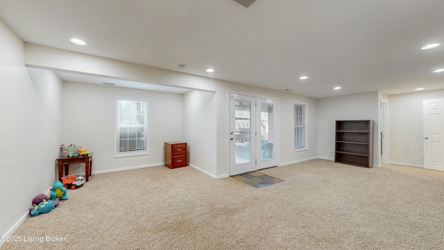 interior space featuring baseboards, carpet floors, and recessed lighting