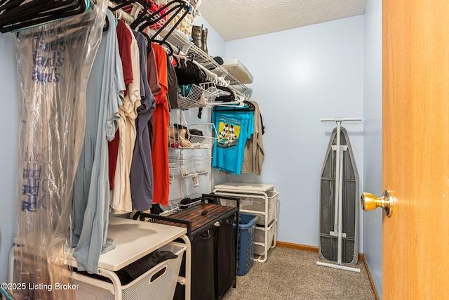 walk in closet with carpet