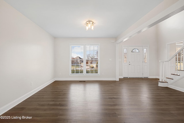 1523 Yorkshire Dr, Elizabethtown, KY 42701 - foyer with dark wood-type flooring, stairway, and baseboards
