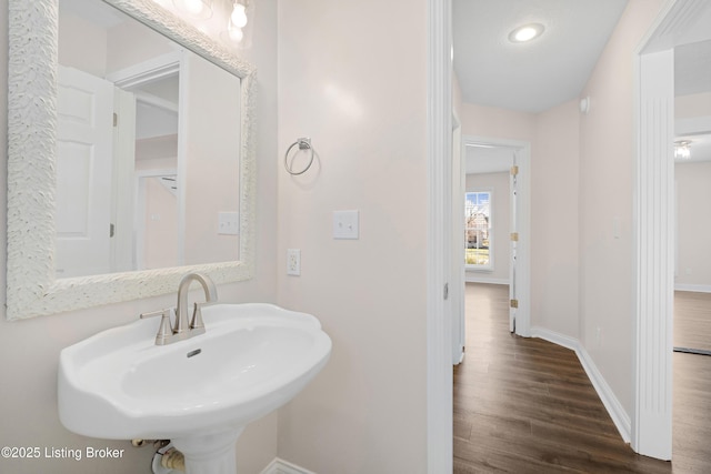 1523 Yorkshire Dr, Elizabethtown, KY 42701 - bathroom with baseboards, a sink, and wood finished floors