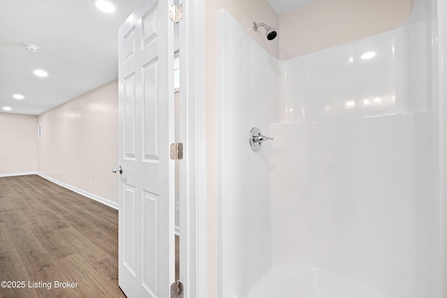 1523 Yorkshire Dr, Elizabethtown, KY 42701 - bathroom with recessed lighting, wood finished floors, baseboards, and walk in shower