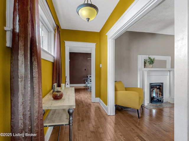 hallway with baseboards and hardwood / wood-style floors