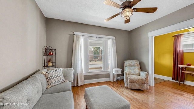 sitting room featuring light wood finished floors, baseboards, and a wealth of natural light