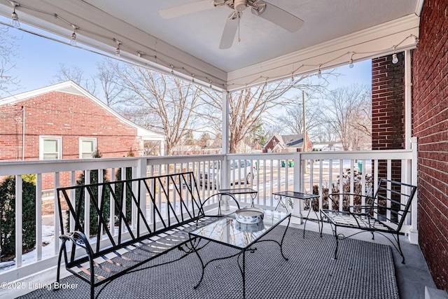 balcony with ceiling fan