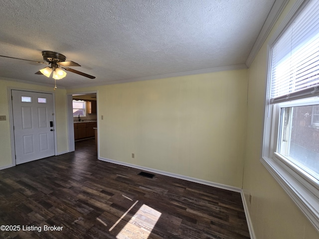 interior space featuring a wealth of natural light, visible vents, and dark wood-style flooring