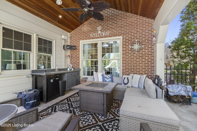 view of patio / terrace featuring ceiling fan and an outdoor hangout area