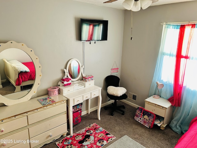 bedroom featuring carpet floors, visible vents, and baseboards