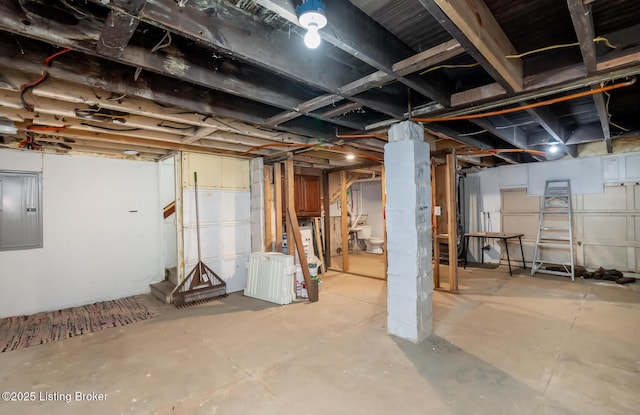 unfinished basement with electric panel