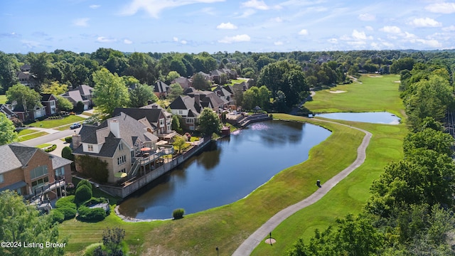 bird's eye view with a water view and a residential view