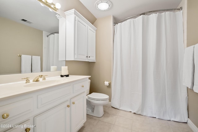 full bath featuring tile patterned flooring, visible vents, vanity, and toilet