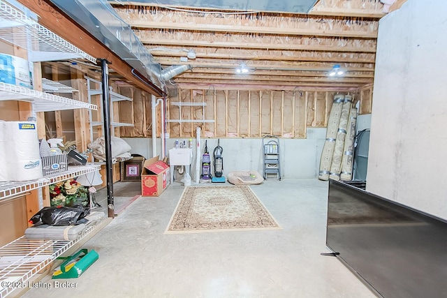 unfinished basement featuring a sink