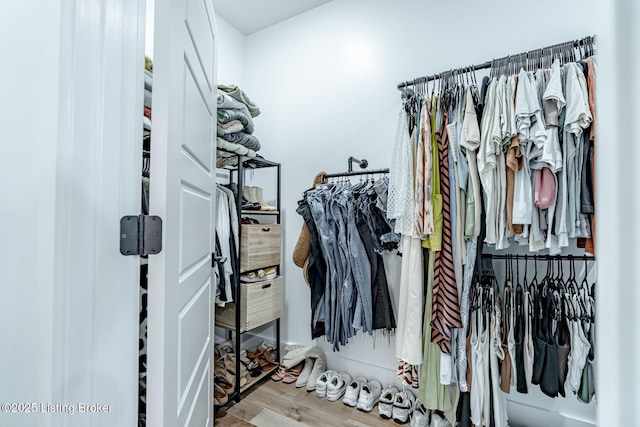 spacious closet featuring light wood-style flooring