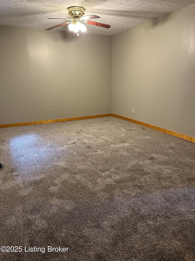 1683 Anneta Rd, Leitchfield, KY 42754 - spare room featuring a textured ceiling, carpet, ceiling fan, and baseboards