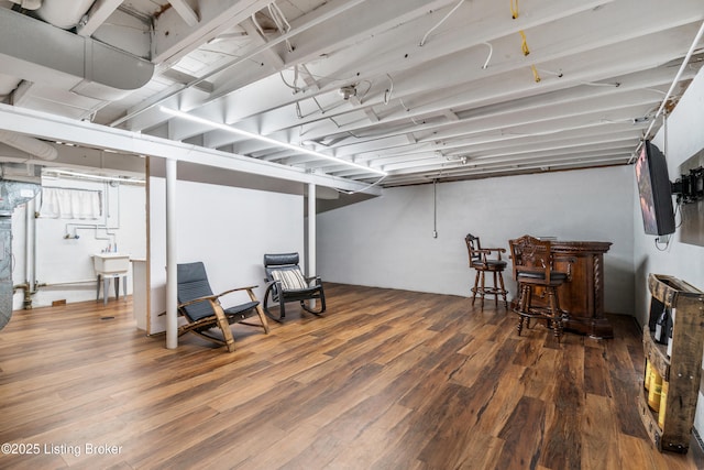 finished basement with wood finished floors