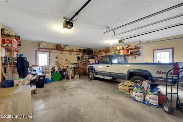 garage with a garage door opener