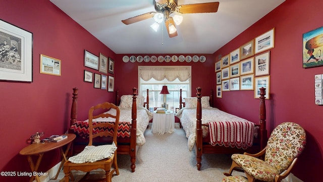 carpeted bedroom featuring a ceiling fan