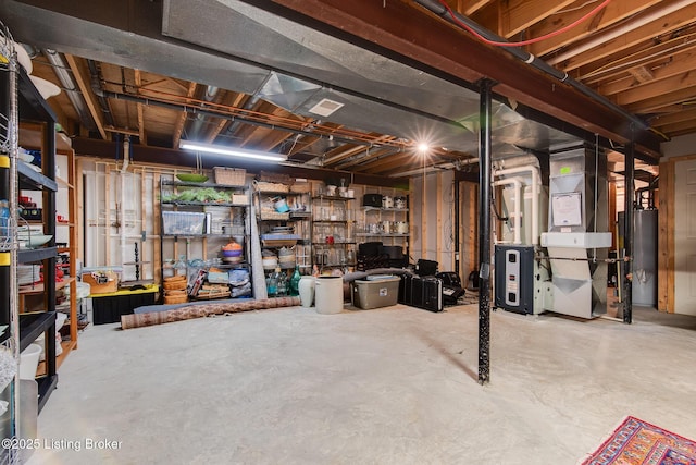 unfinished basement with water heater