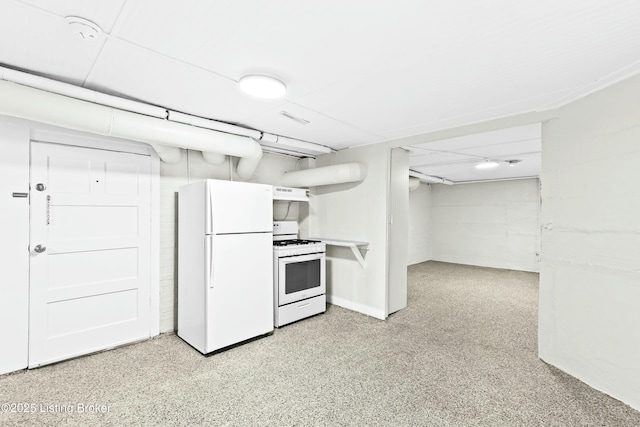 kitchen with white appliances, under cabinet range hood, and light countertops