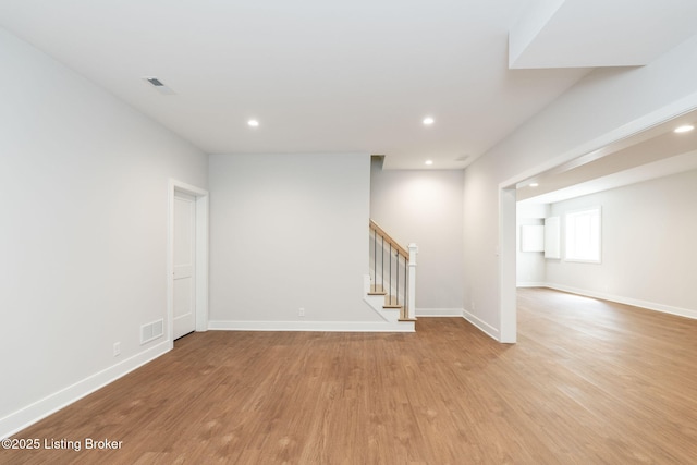 3314 Catalpa Farms Dr, Fisherville, KY 40023 - empty room featuring stairway, light wood finished floors, recessed lighting, and baseboards