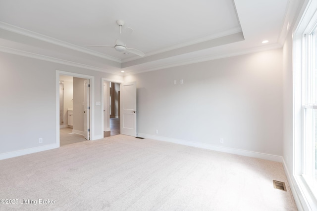 3314 Catalpa Farms Dr, Fisherville, KY 40023 - unfurnished bedroom featuring ornamental molding, light colored carpet, a raised ceiling, baseboards, and recessed lighting