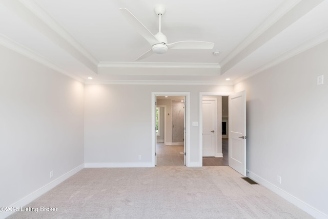 3314 Catalpa Farms Dr, Fisherville, KY 40023 - unfurnished bedroom with a tray ceiling, light carpet, recessed lighting, ornamental molding, and baseboards