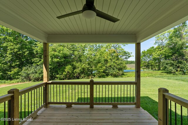 3314 Catalpa Farms Dr, Fisherville, KY 40023 - wooden deck featuring ceiling fan and a lawn