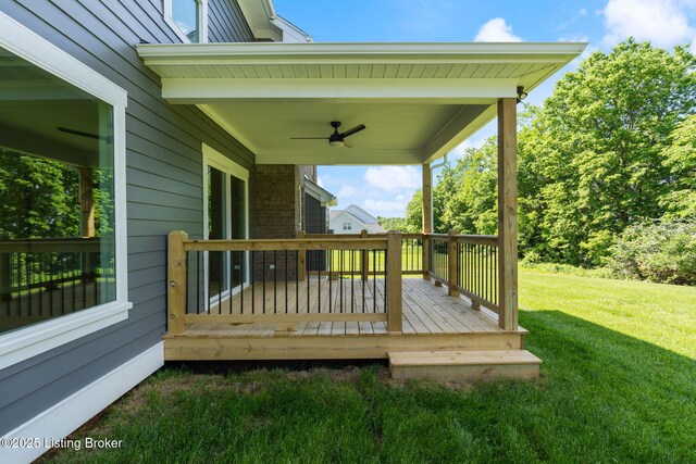 3314 Catalpa Farms Dr, Fisherville, KY 40023 - wooden deck featuring ceiling fan and a yard